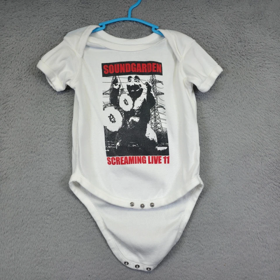 Soundgarden Conjunto de Una Pieza Niños Pequeños 24 Meses Blanco Gritando En Vivo 11 Banda T Foto 2 de 4