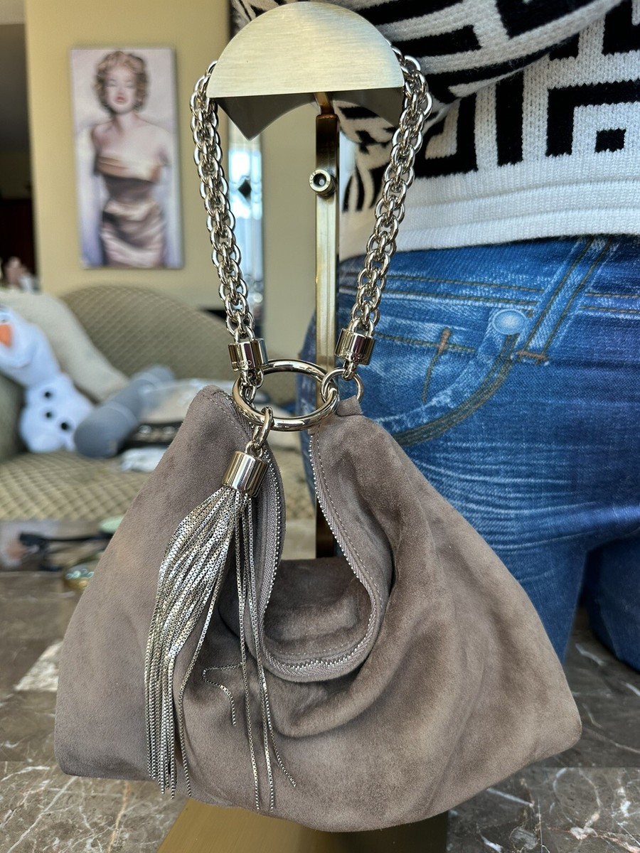 Mint Jimmy Choo Callie Sue Chain Handbag Stone Brown Suede