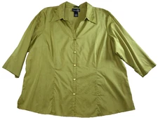 Venezia Jeans Womens Blouse Size 18/20 Green Stretch Button-Up 3/4 Sleeves NWOT