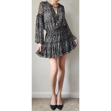 MISA Los Angeles Genette Black and White Floral Mini Dress, Size XS