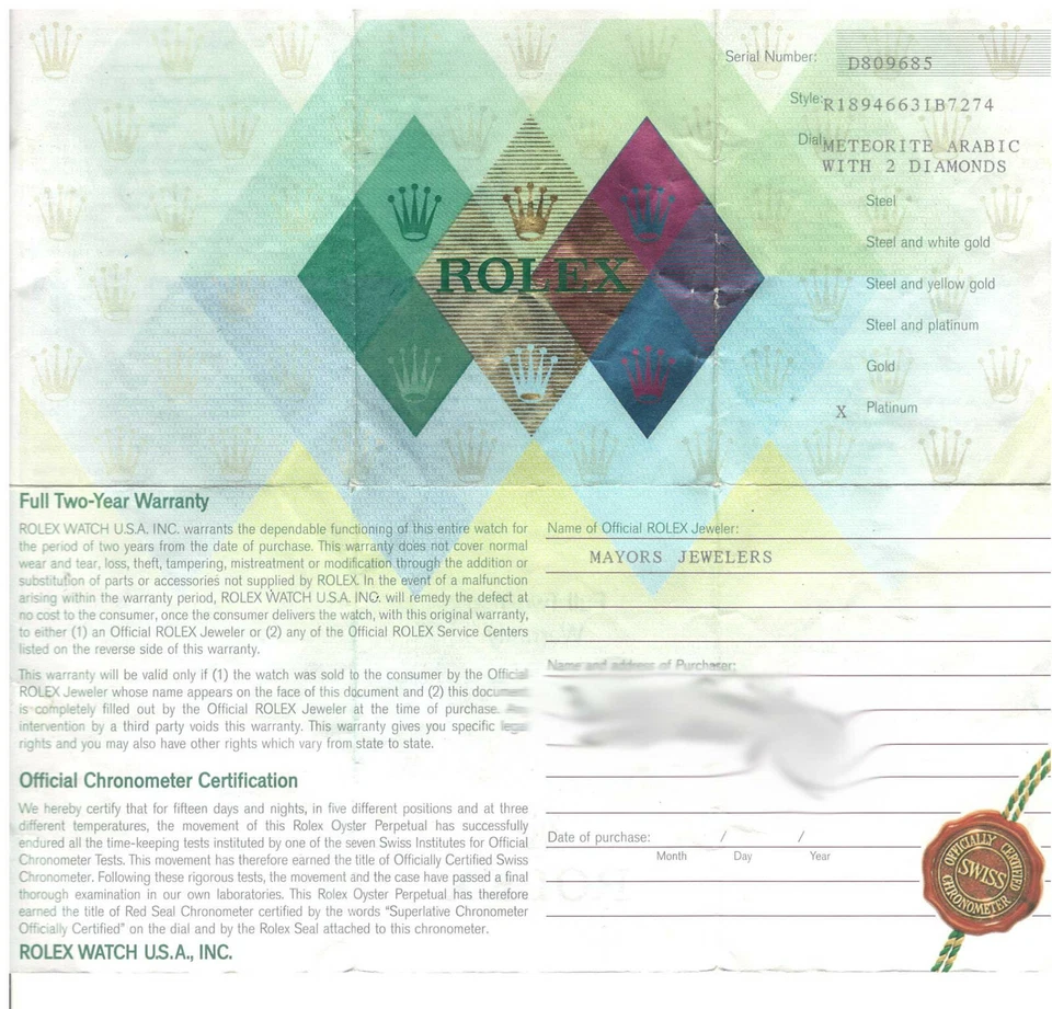 劳力士杰作白金陨石钻石表盘/表圈 39 毫米手表 B/P D 18946 — 第 4/4 张图片