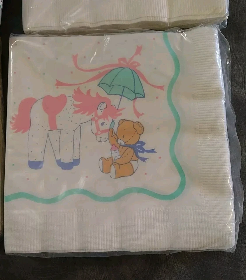 Servilletas de baby shower American Greetings 1991 vintage tazas mantel oso y pony Foto 2 de 4