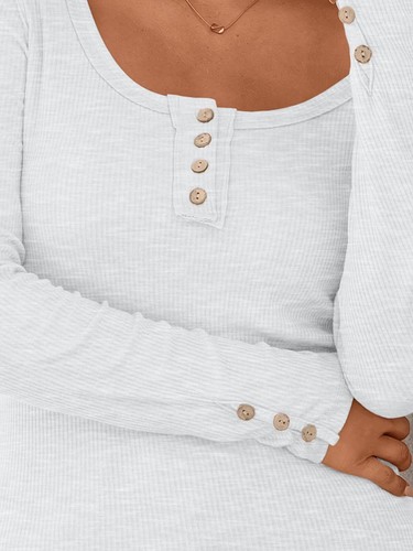 Womens Long Sleeve Shirts Going Out Fall Clothes Casual Henley Tops Ribbed Kn... - Picture 5 of 6