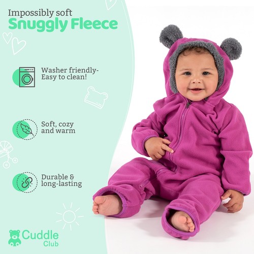 Fleece Baby Bunting Bodysuit – Infant One Piece Kids Hooded Romper Outerwear ... - Picture 2 of 7