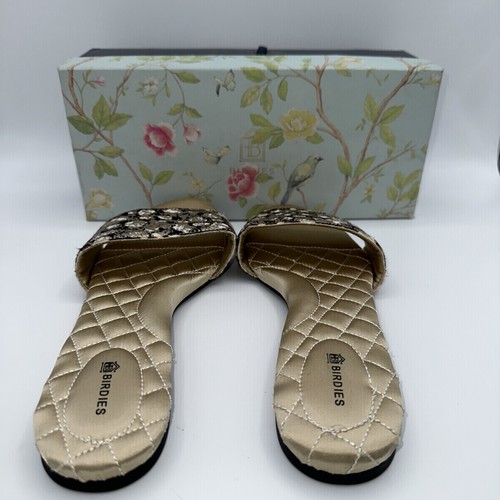 Sandalias Birdies Mujer Slide The Sparrow Talla US 10.5 Champagne Dorado Plata Sombra