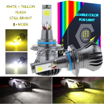 9006 HB4 LED Fog Light Bulbs Dual Color 6000K White + 3000K Yellow w/ Flash Mode