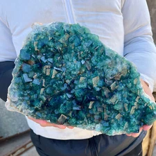 11LB Large Natural green cubic fluorite quartz crystal cluster mineral specimen