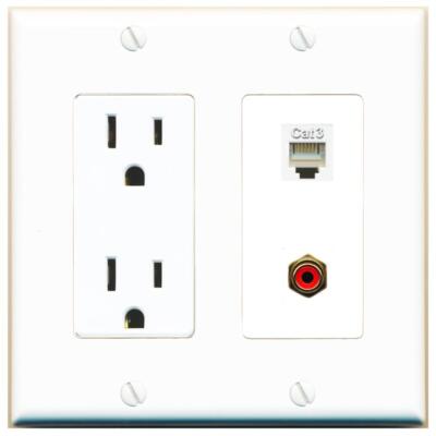 RiteAV Power Outlet and PHONE RCA-RED Wall Plate Decorative [White]