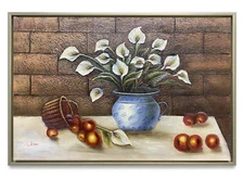 Hungryartist -Original Oil Painting of White Flowers on Canvas 24x36 Framed