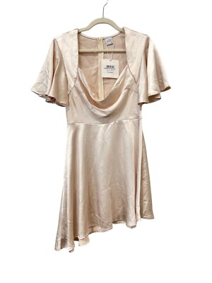 Selfie Leslie Sydney Dress Size Small Angel Sleeve Cowl Satin Champagne 636.23