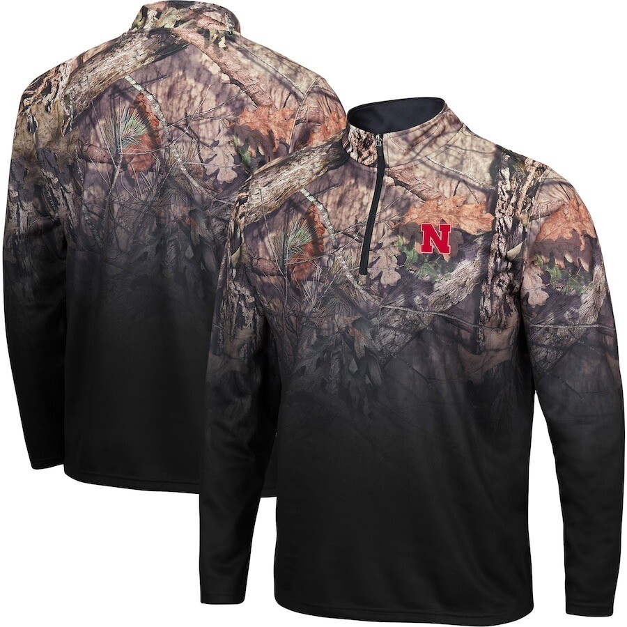 NCAA Nebraska Cornhuskers Mossy Oak Camo 1/4 Zip Pullover Jacket Men Size M