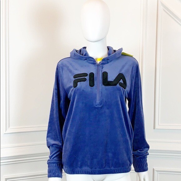 Felpa con cappuccio e zip Fila Marlin in velluto 1 4 nuova con etichetta taglia S