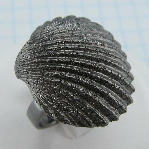 925 Sterling Silver Black Rhodium Ring US size 7.25 Adjustable Large Shell