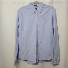 Ralph Lauren Youth Button Down Shirt Blue Classic Fit Long Sleeve Cotton Size 14