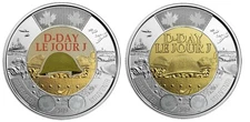 Canada 2019 D-Day BU UNC Colourized & Plain Toonie Set!!