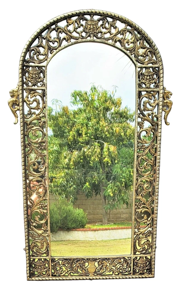 Oscar Bach Bronze Iron Marble Top Console Table & Mirror with Grapes Wine Motif - Image 4 of 4