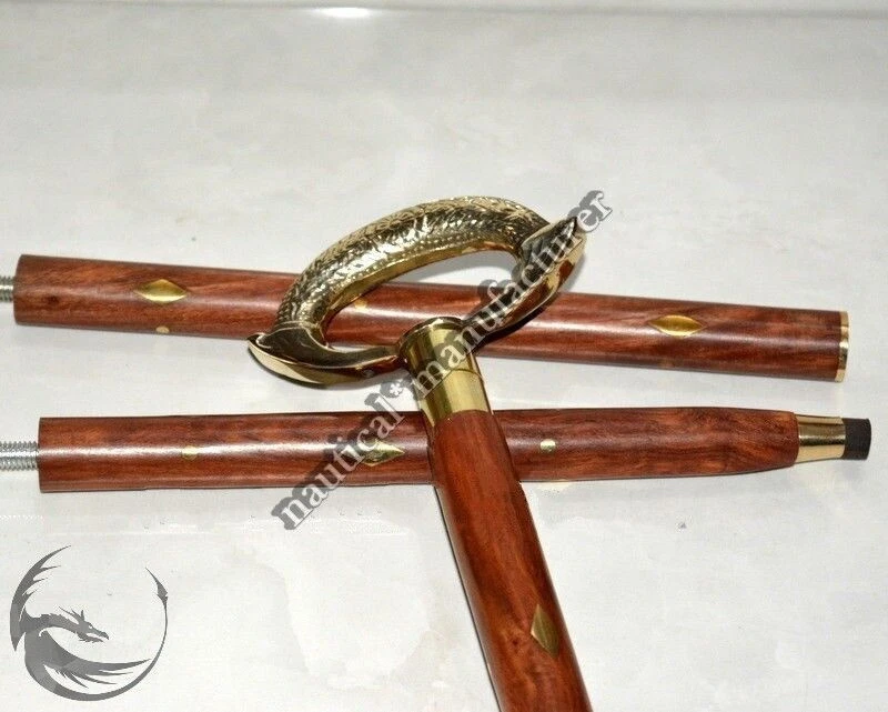 Bastón de madera marrón mango cabeza steampunk vintage nuevo diseñador hecho a mano Foto 3 de 4