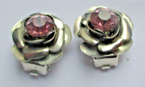Boucles D’oreilles Clips Vintage Péridot Améthyste – Argenté – Bijou Ancien