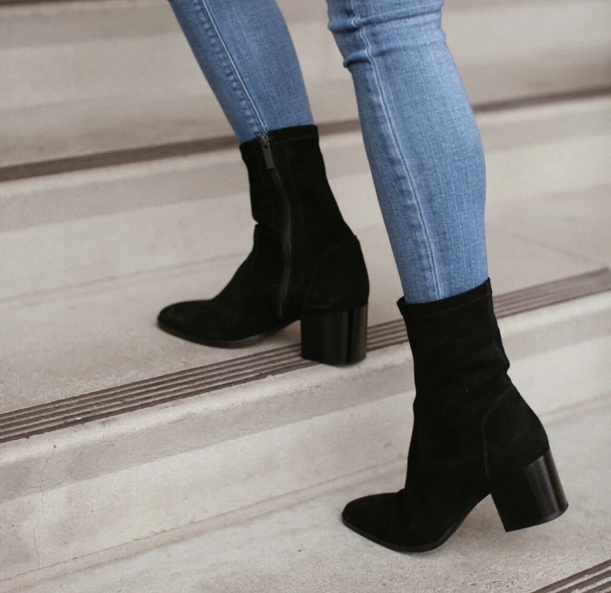 Aquatalia Tilly Suede Ankle Boots Black 10.5 Weatherproof Heel eBay
