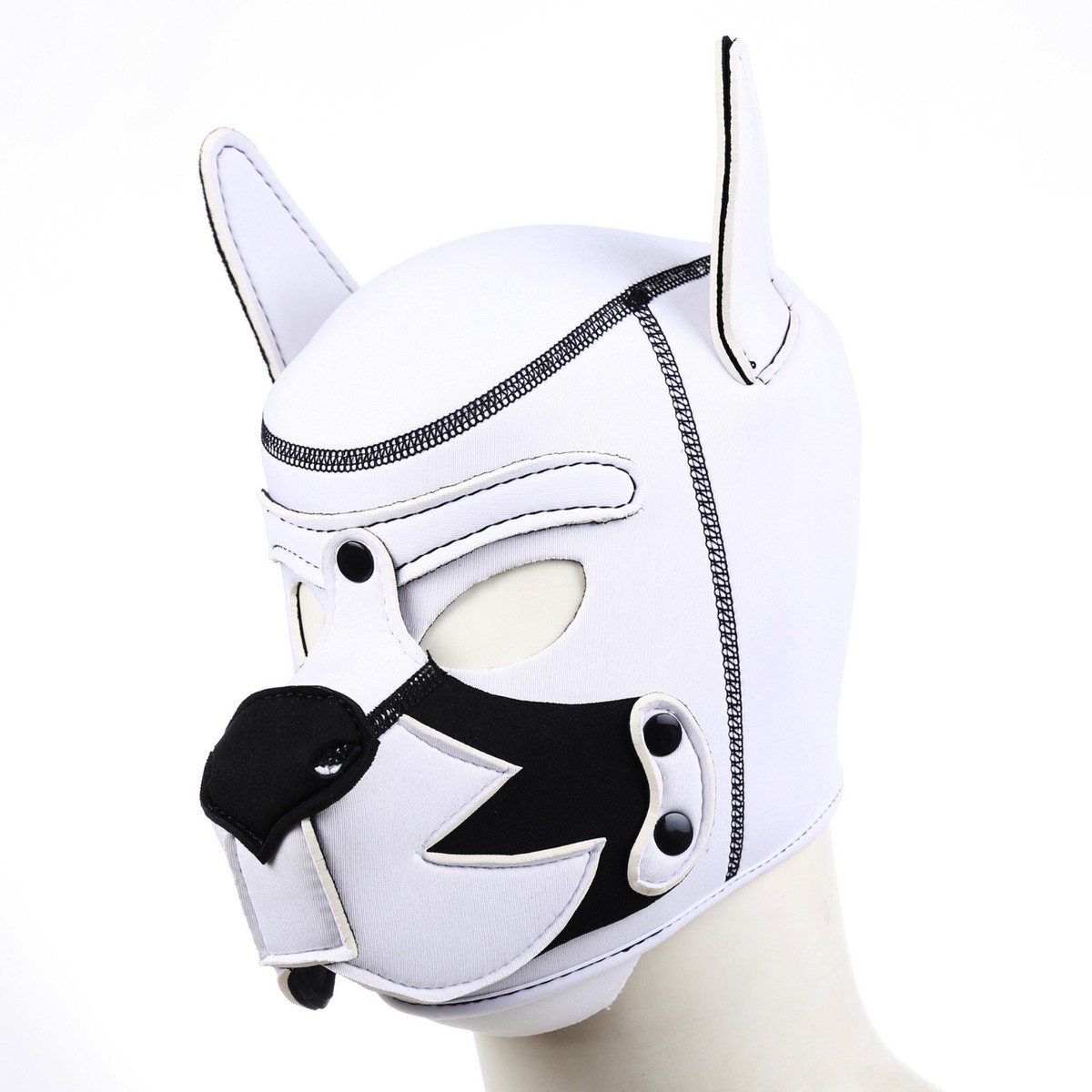 White GIMP DOG Puppy Hood Full Mask Mouth Costume Fetish Mask
