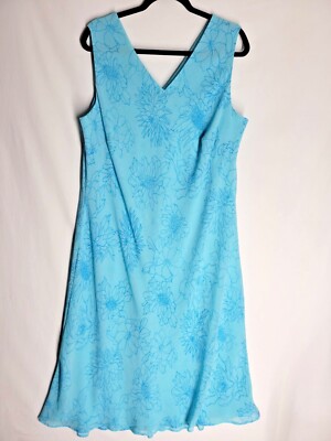 Vtg 90s Casual Corner Annex Dress Plus Size 1X Sleeveless Blue Floral Print