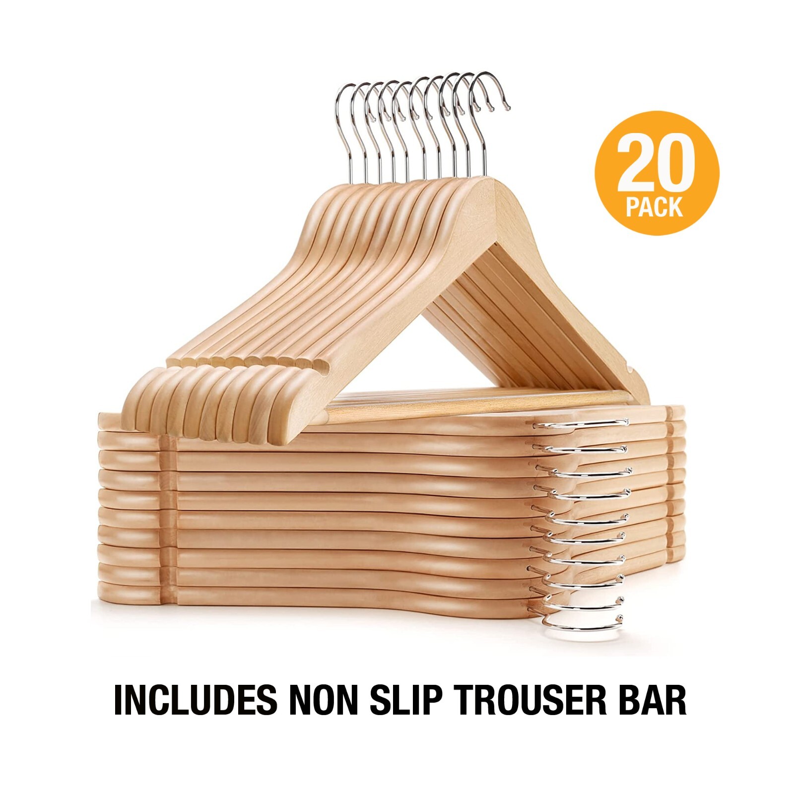 Wooden Coat Hangers X20 Suit Garments Clothes Wardrobe Wood Trouser Bar