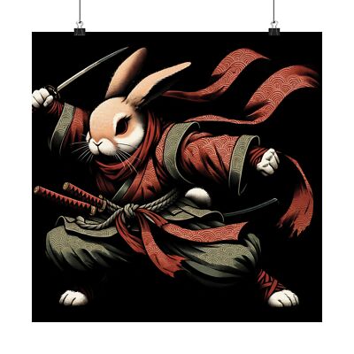 Matte Square Poster Wall Art Ninja Bunny Art Ukiyo-e Warrior Rabbit Home Decor