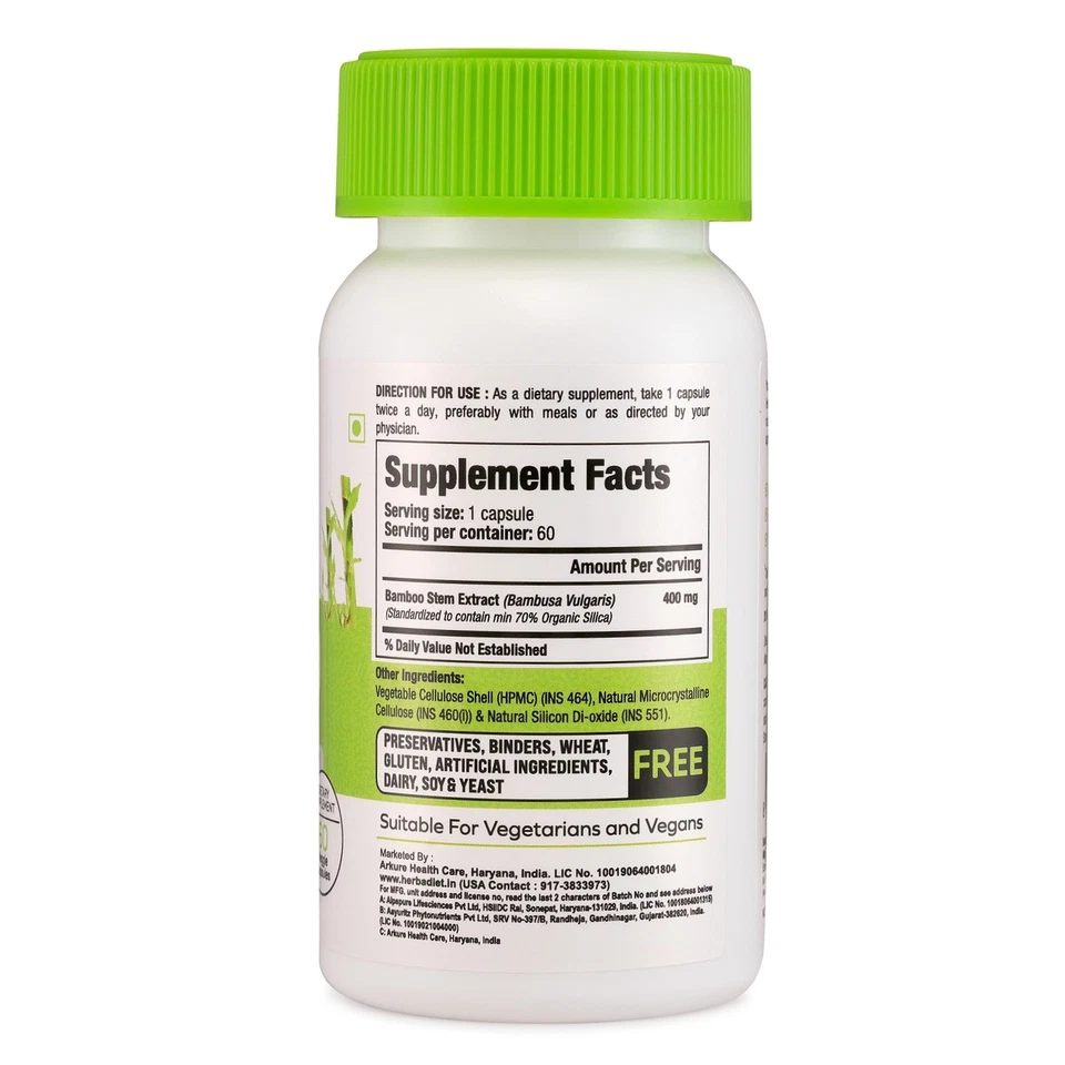 Cápsulas de sílice natural 400 mg suplemento para el crecimiento del cabello de la piel extracto de bambú 70 % EE. UU. Foto 2 de 4