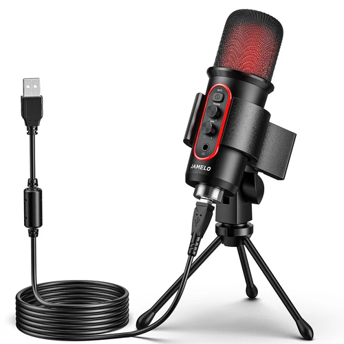 JAMELO USB Microphone RGB Cardioid Condenser Computer PC Mic w/ Tripod Stand