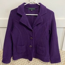 Harve Bernard Women's Button Front 100 Wool Blazer Purple Size Petite Medium