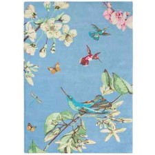 Hummingbird Blue Silk and Wool Area Rug Modern Design Rug Hand tufted Carpet
