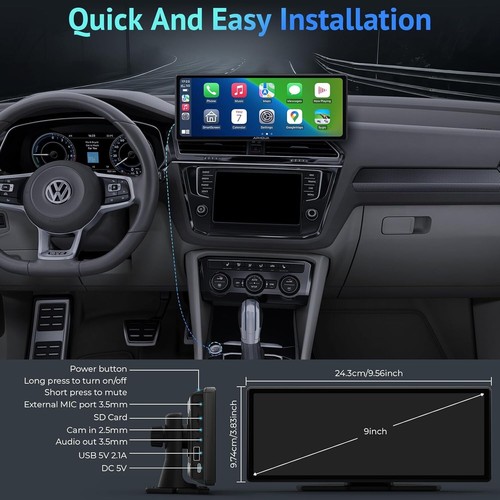 Tragbarer Apple Carplay Bildschirm für Auto, 9,26" Wireless Carplay & Android Auto ~~ - Bild 3 von 8