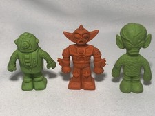 Erasers Lot Of 3, Robot Space Alien, Veined Cranium, Orange Dark, 70’s Vintage