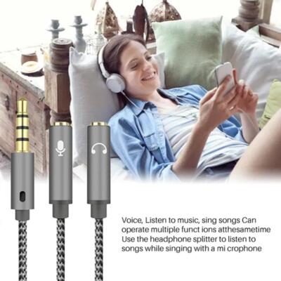 3.5mm Headset Adapter Y-Splitter Jack Cable Separate Headphone Audio and