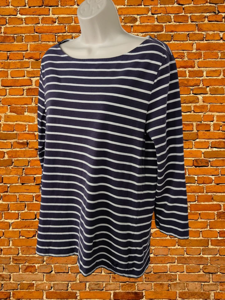 CREW CLOTHING NAVY BRETON T-SHIRT SIZE UK 10-12 COTTON WOMENS 3/4 SLEEVE CREW  - Image 2 of 4