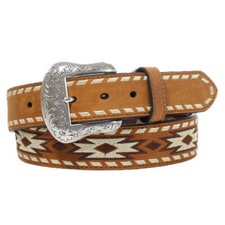 A1039802 Ariat Men's Brown Aztec Embroidered Western Belt