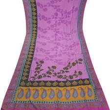 Namaste Vintage Pink Sarees 100 Pure Silk Floral Printed Sari 5YD Craft Fabric