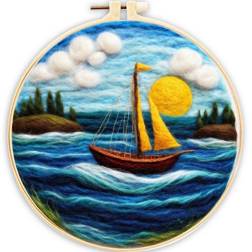 Beach Ocean DIY Wool Needle Felted, Landscape Painting With Frame For Beginners - Picture 12 of 16
