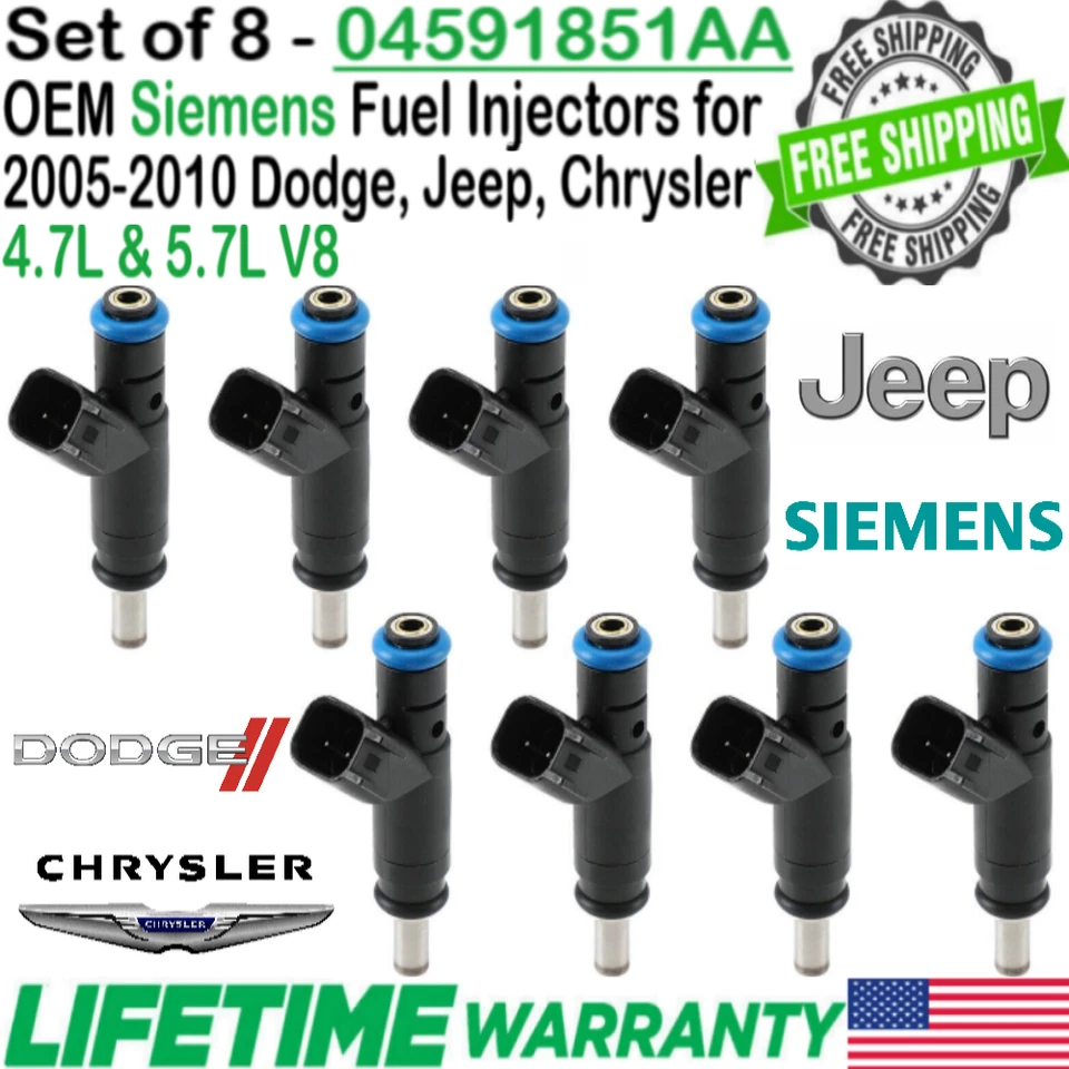 Siemens 8Pcs Best Upgrade OEM Fuel Injectors For 2008-2010 Dodge Dakota 4.7L V8 - Image 2 of 4