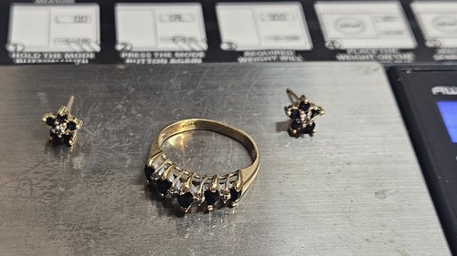 set 14K Yellow Gold 1 ct tw Sapphire and Diamond Ring+ stud earrings | eBay
