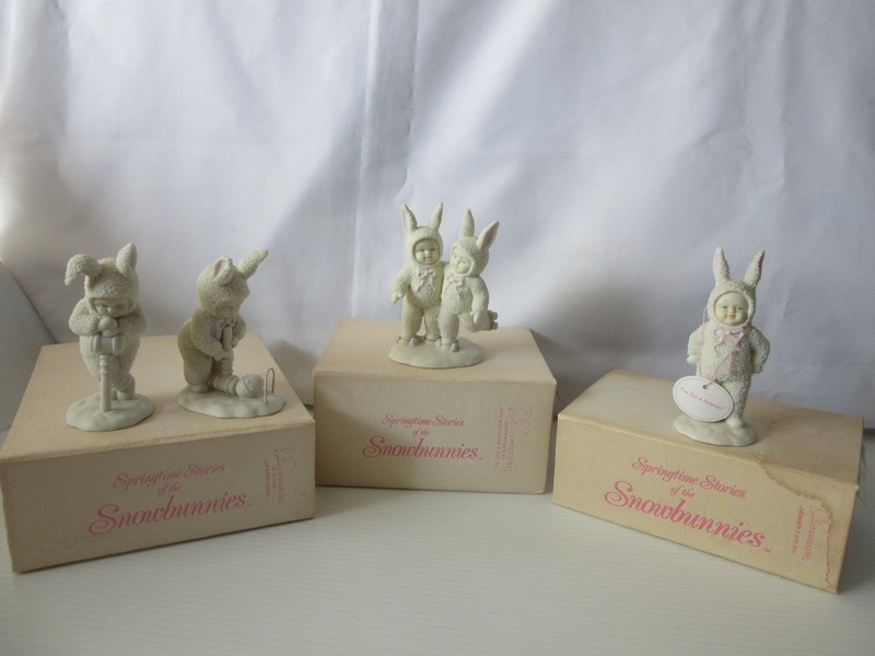 3 DEPARTMENT 56 SPRINGTIME STORIES OF SNOWBUNNIES FIGURINES EASTER 1996