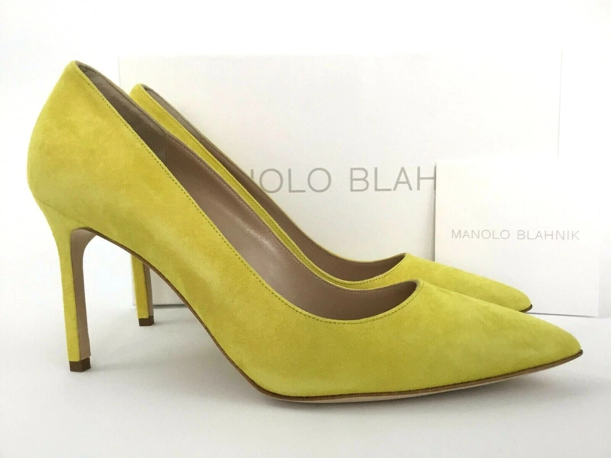 manolo blahnik yellow suede pumps