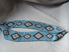 vintage NATIVE AMERICAN beaded belt WAISTBAND elastic L/XL teal INDIAN PRINT