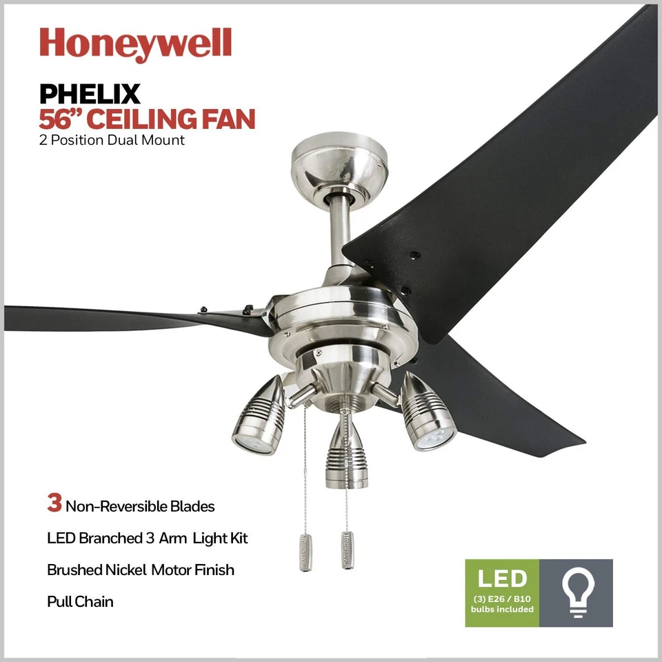Phelix 56 Inch Contemporary Indoor LED Ceiling Fan with Light Pull Chain Dual... - Image 2 of 4