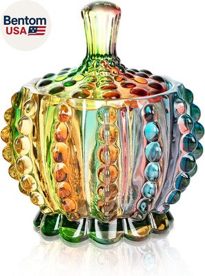 6 Oz Colorful Embossed Glass Jars with Lid - Crystal Glass Candy Dishes - Irides