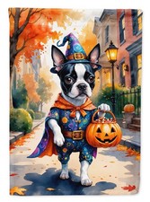 Caroline's Treasures Boston Terrier Halloween Trick or Treat House Flag