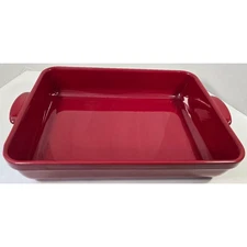 Emile Henry France Baker Baking Dish Rectangular Red Stoneware 11 x 17 96.44