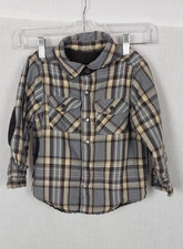 babyGap Jacket Boys Toddler 2T Gray Plaid Sherpa Lined Flannel Elbow Patches