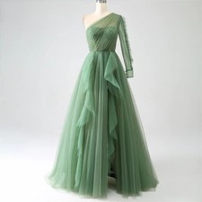 Elegant Evening Dresses Net One Shoulder Ruched Formal Gowns with Pleat A-line