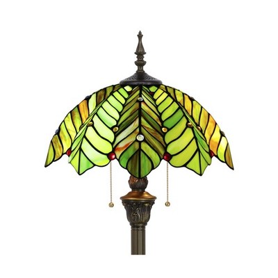 Tiffany Floor Lamp Stained Glass 16x16x70 Amber Green Coconut Tree | Standing...